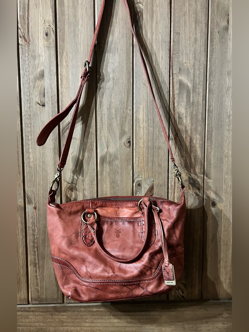Frye Leather Crossbody Tote in Rust Red - Women's Bag
